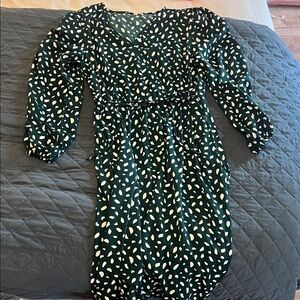 Chic Long Sleeve Green and White Dress